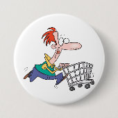 Funny Cartoon Man Running With Shopping Cart Button (Vorderseite)