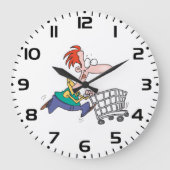Funny Cartoon Man Running With Shopping Cart Große Wanduhr (Vorderseite)