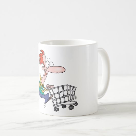 Funny Cartoon Man Running With Shopping Cart Kaffeetasse (VorderseiteRechts)