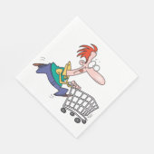 Funny Cartoon Man Running With Shopping Cart Serviette (Ecke)