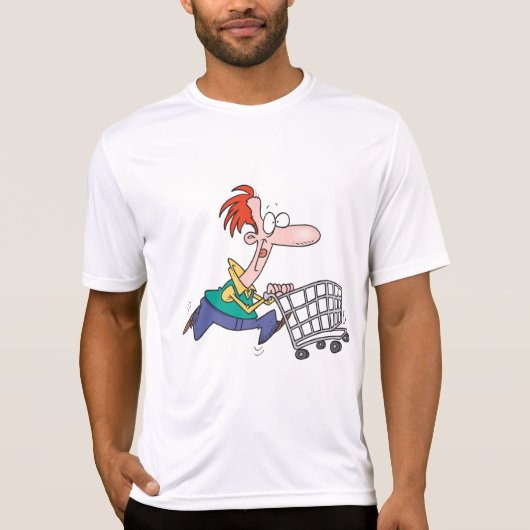 Funny Cartoon Man Running With Shopping Cart T-Shirt (Vorderseite)