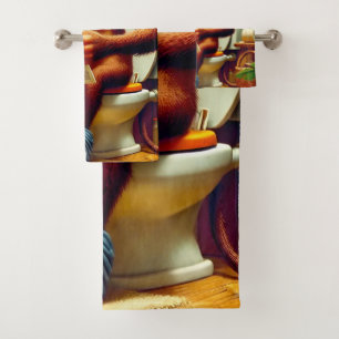 Funny Cartoon Monkey auf der Toilette Badhandtuch Set