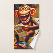 Funny Cartoon Monkey auf der Toilette Badhandtuch Set (Handtuch)