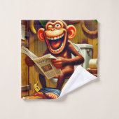 Funny Cartoon Monkey auf der Toilette Badhandtuch Set (Waschlappen)