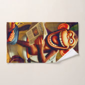 Funny Cartoon Monkey auf der Toilette Badhandtuch Set (Handtuch)