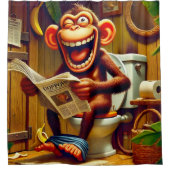Funny Cartoon Monkey auf der Toilette Duschvorhang (Vorderseite)