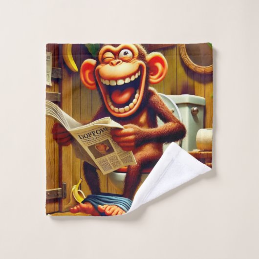 Funny Cartoon Monkey auf der Toilette Waschlappen (Waschlappen)