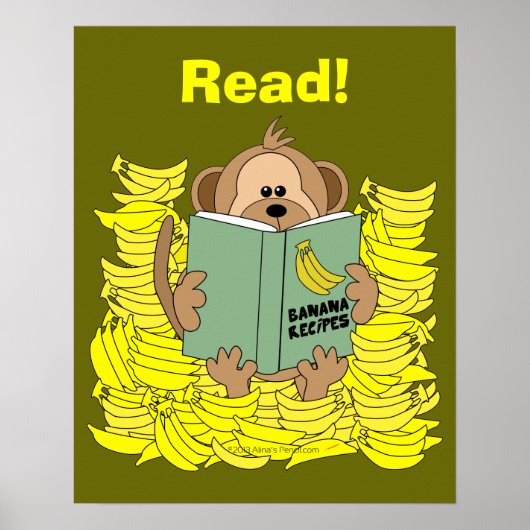 Funny Cartoon Monkey Reading Poster für Lehrer (Vorne)