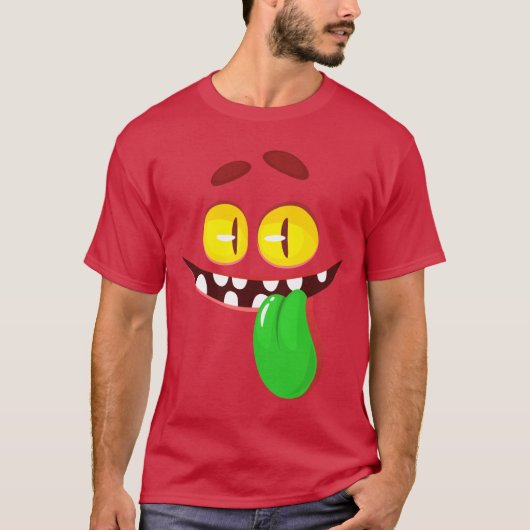 Funny Cartoon Monster Face Shooting Zunge T-Shirt (Vorderseite)