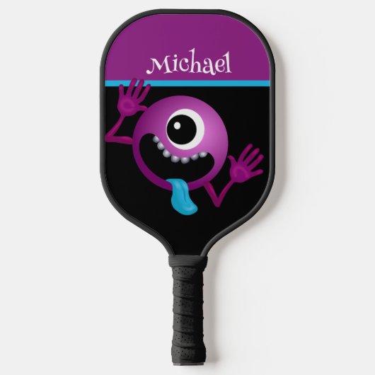 FUNNY CARTOON MONSTER MIT NAME PICKLEBALL SCHLÄGER (Vorderseite)