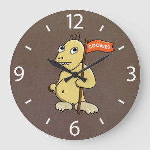 Funny Cartoon Monster With Cookie Große Wanduhr