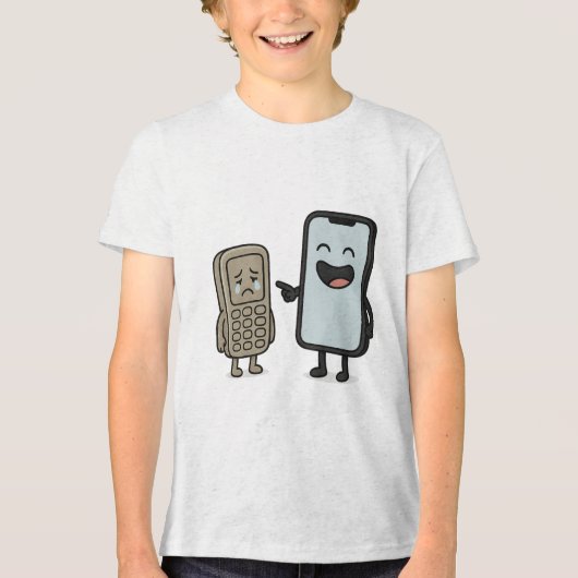 Funny Cartoon _ New Smartphone vs Old Phone Tri-Blend Shirt (Vorderseite)