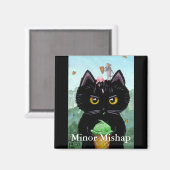 Funny Cartoon Niedlich Black Cat Mouse Creationart Magnet (Vorderseite/Rückseite)