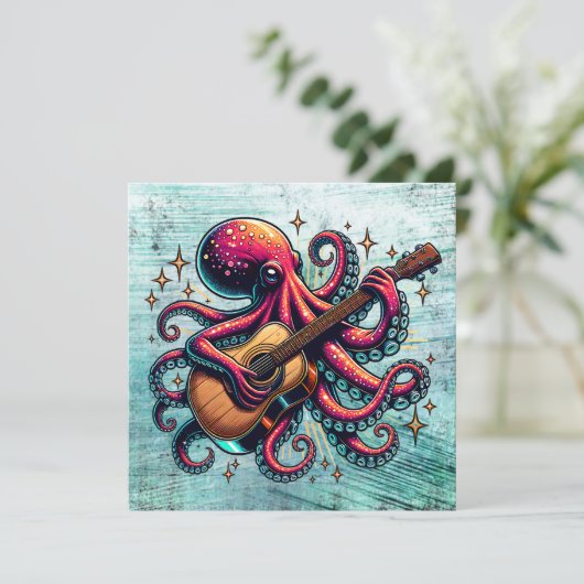 Funny Cartoon Octopus Gitarre spielen (Stehend Vorderseite)