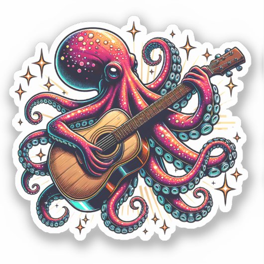 Funny Cartoon Octopus Gitarre spielen Aufkleber (Vorderseite)