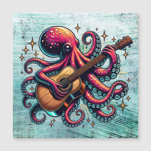 Funny Cartoon Octopus Gitarre spielen Magnetkarte (Vorderseite)
