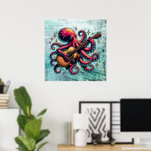Funny Cartoon Octopus Gitarre spielen Poster (Heimbüro)