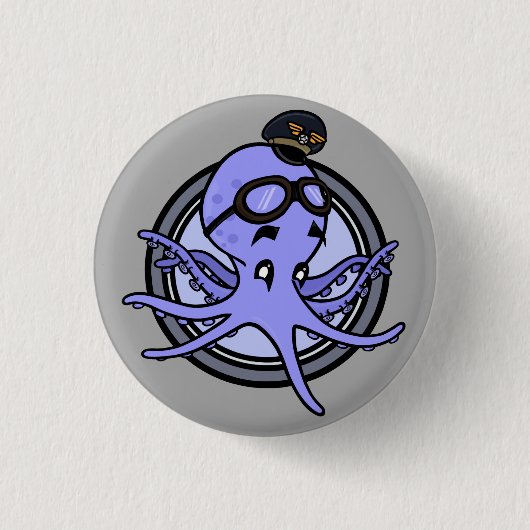 FUNNY CARTOON OCTOPUS PILOT RUNDE BUTTON-RÜCKKOPF BUTTON (Vorderseite)