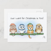 Funny Cartoon Owl Ich wollte zu Weihnachten (Vorne/Hinten)