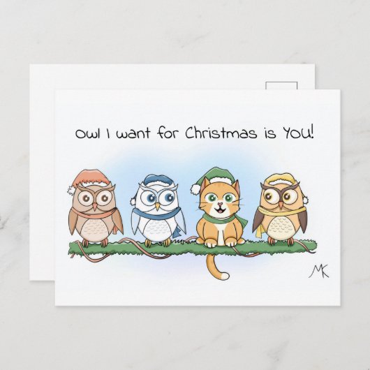 Funny Cartoon Owl Ich wollte zu Weihnachten (Vorne/Hinten)