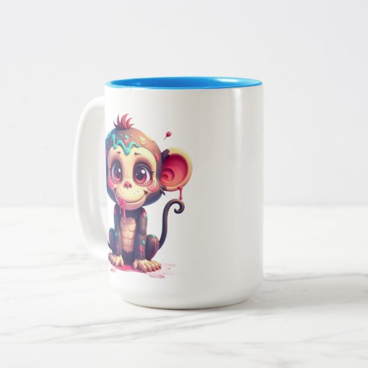 Funny Cartoon Paint Splatter Monkey Mug Zweifarbige Tasse (Vorderseite Links)