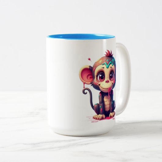 Funny Cartoon Paint Splatter Monkey Mug Zweifarbige Tasse (VorderseiteRechts)