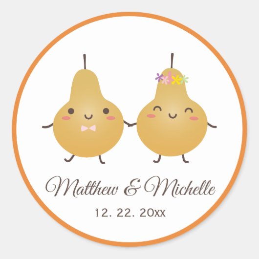Funny Cartoon Perfect Pear Couple Gastgeschenk Hoc Runder Aufkleber (Vorderseite)