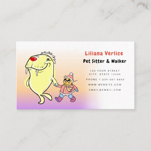 Funny Cartoon Pet Sitter und Walker Business Card Visitenkarte (Vorderseite)