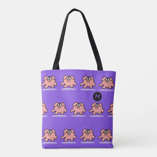 Funny Cartoon Pig Jahr Farbbeutel 1 Monogramm ausw Tasche (Rückseite)