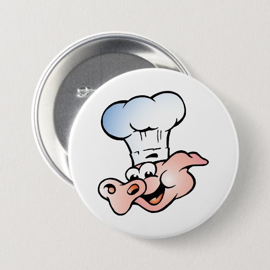 Funny Cartoon Pig Koch mit Hut Button (Vorne & Hinten)
