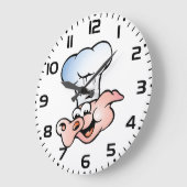 Funny Cartoon Pig Koch mit Hut Große Wanduhr (Winkel)