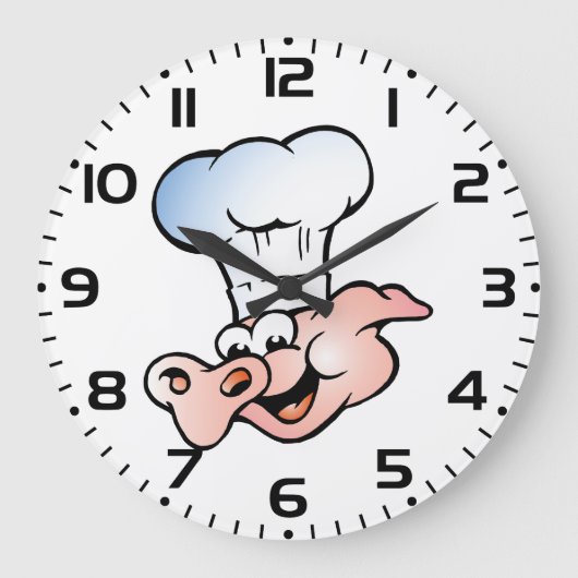 Funny Cartoon Pig Koch mit Hut Große Wanduhr (Vorderseite)