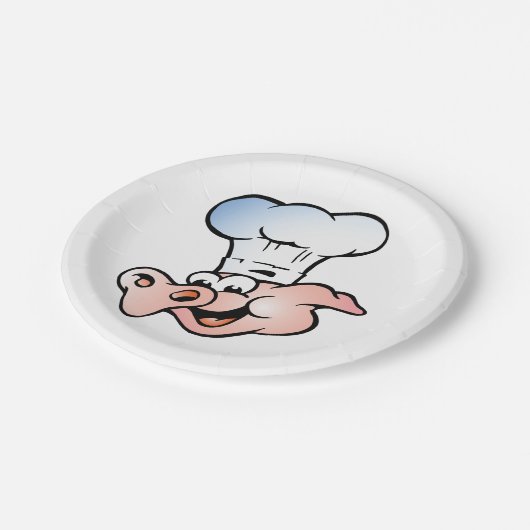 Funny Cartoon Pig Koch mit Hut Pappteller (Schrägansicht)