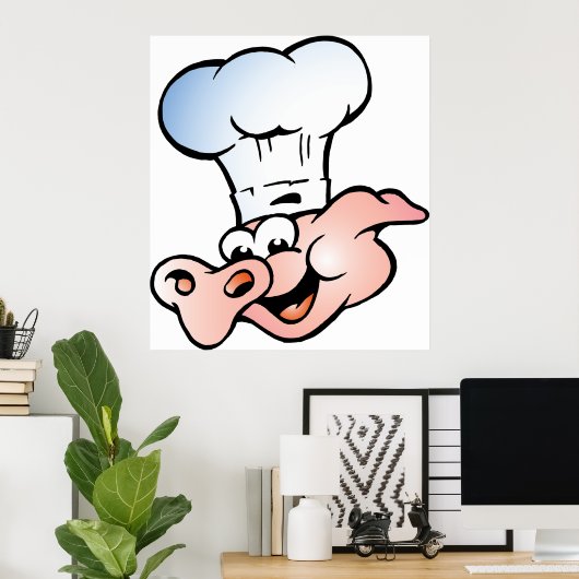 Funny Cartoon Pig Koch mit Hut Poster (Heimbüro)