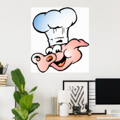 Funny Cartoon Pig Koch mit Hut Poster