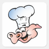 Funny Cartoon Pig Koch mit Hut Quadratischer Aufkleber (Vorderseite)