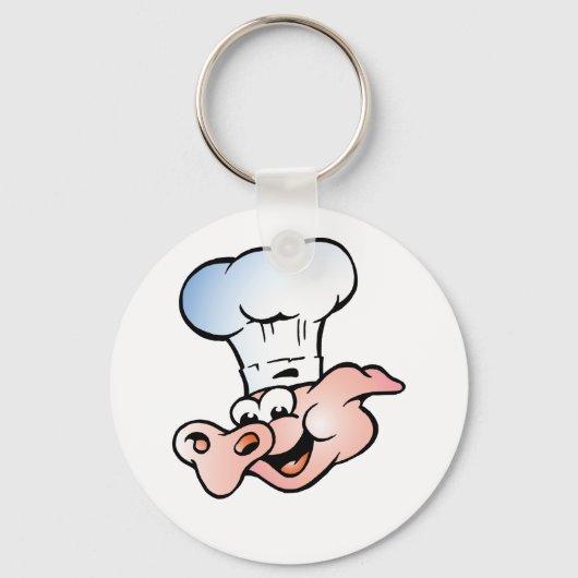 Funny Cartoon Pig Koch mit Hut Schlüsselanhänger (Vorderseite)