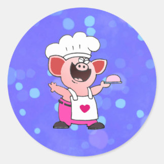 Funny Cartoon Pig Koch Shirt | Funny Piggy Koch T Runder Aufkleber