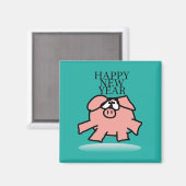 Funny Cartoon Pig Neujahr wählen Farbe SqM Magnet (Vorderseite/Rückseite)