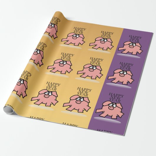 Funny Cartoon Pig Year Wrapper Geschenkpapier (Ungerollt)