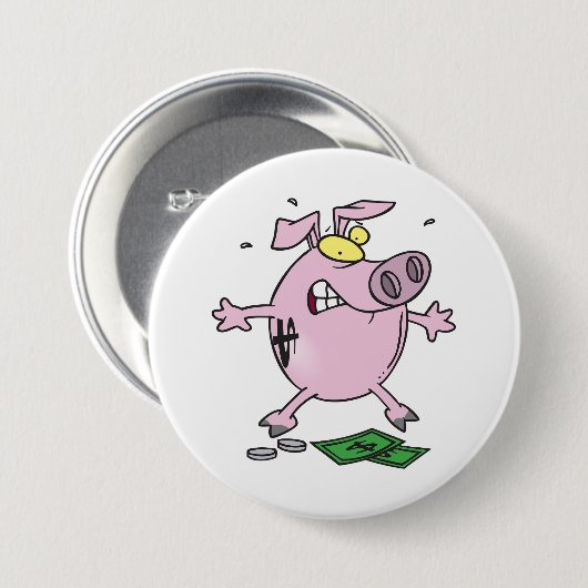 Funny Cartoon Piggy Bank Loss Geld Button (Vorne & Hinten)
