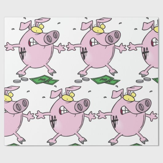 Funny Cartoon Piggy Bank Loss Geld Geschenkpapier (Flach)