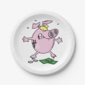 Funny Cartoon Piggy Bank Loss Geld Pappteller (Vorderseite)