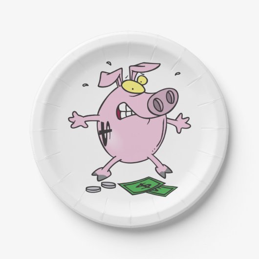 Funny Cartoon Piggy Bank Loss Geld Pappteller (Vorderseite)