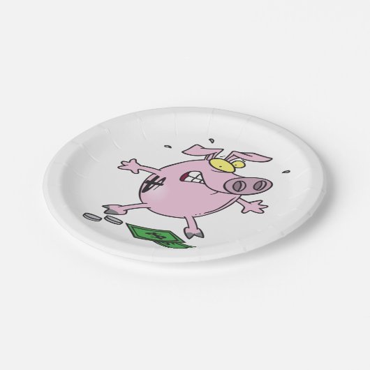 Funny Cartoon Piggy Bank Loss Geld Pappteller (Schrägansicht)