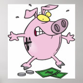Funny Cartoon Piggy Bank Loss Geld Poster (Vorne)