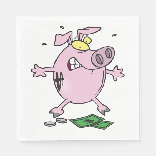 Funny Cartoon Piggy Bank Loss Geld Serviette (Vorderseite)
