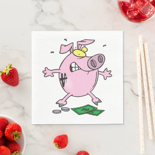 Funny Cartoon Piggy Bank Loss Geld Serviette