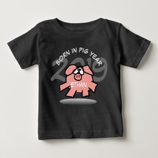 Funny Cartoon Pink Pig 2019 Personalisiert Baby T- Baby T-shirt (Vorderseite)