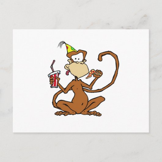 Funny Cartoon Pizza Monkey Postkarte (Vorderseite)
